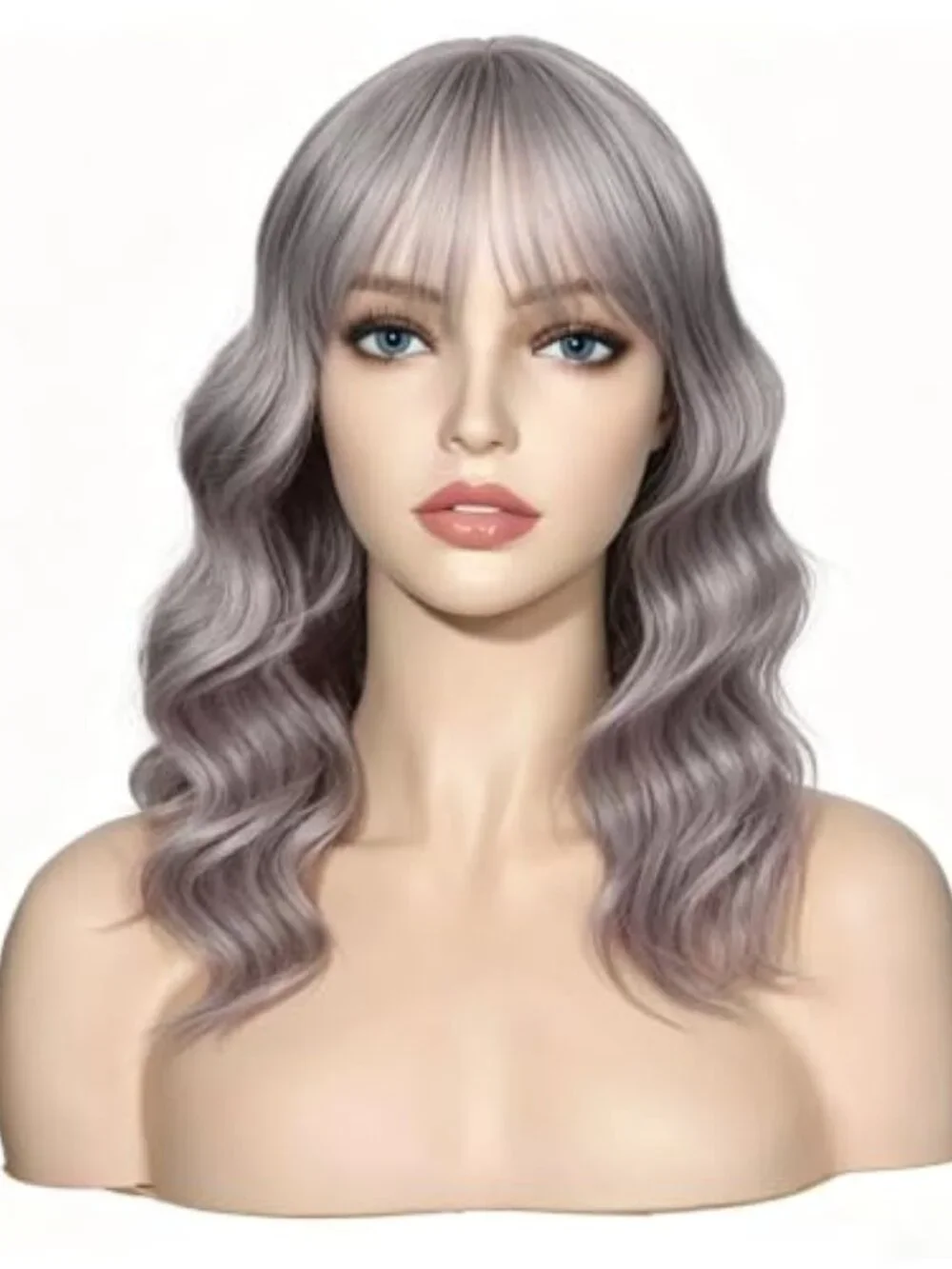 Silver Gray Bob Wig Bangs – Wavy Synthetic Shoulder Length | Perfect for Cosplay